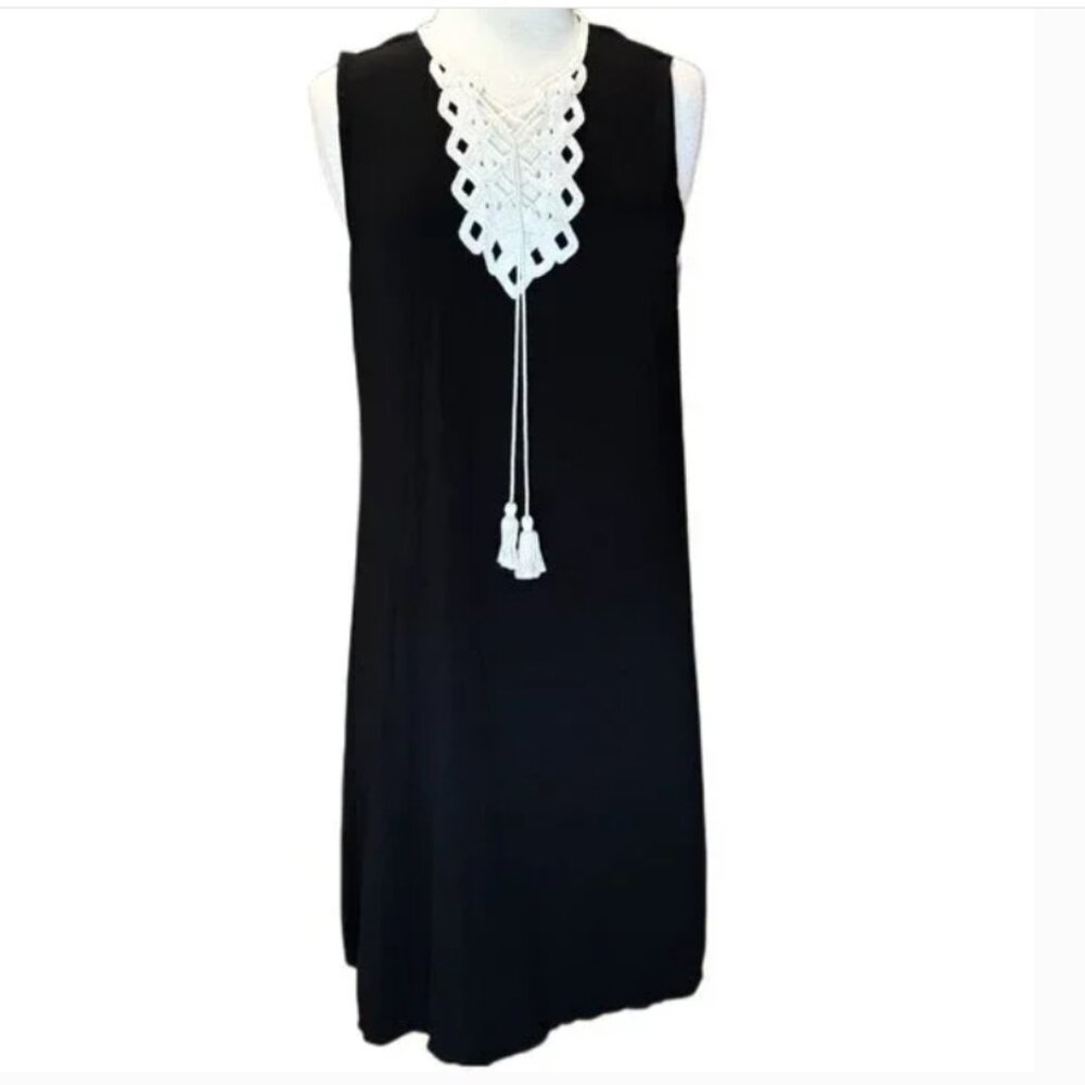 Max Studio Lace-Up Crochet Neck Tassels Sleeveless Dress - Picture 13 of 16